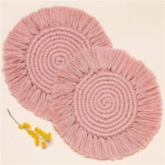 Cute Macrame Coasters Woven Boho Decor Handmade Absorbent Aesthetic, for Desk - Picture 1 of 6